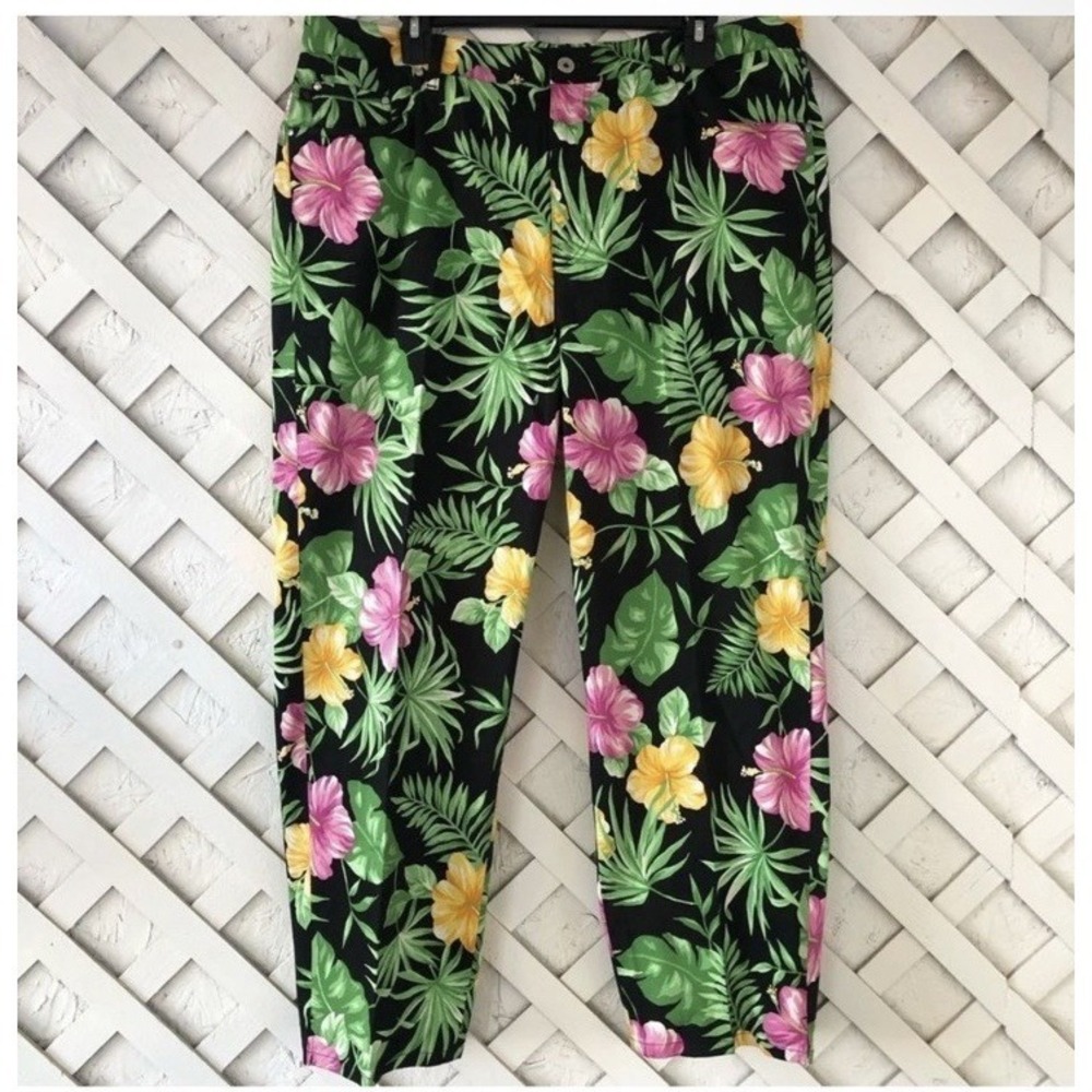 RALPH LAUREN  Floral Tropical Print Cotton Blend Stretch Pants 18W